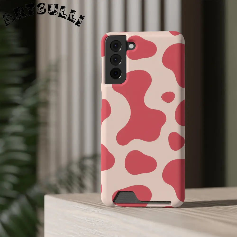 Pink and Beige Cow Print Phone Case Cardholder Combo, Artsulli - Art is Long, Life is Short, Phone Case, , , , , , ,