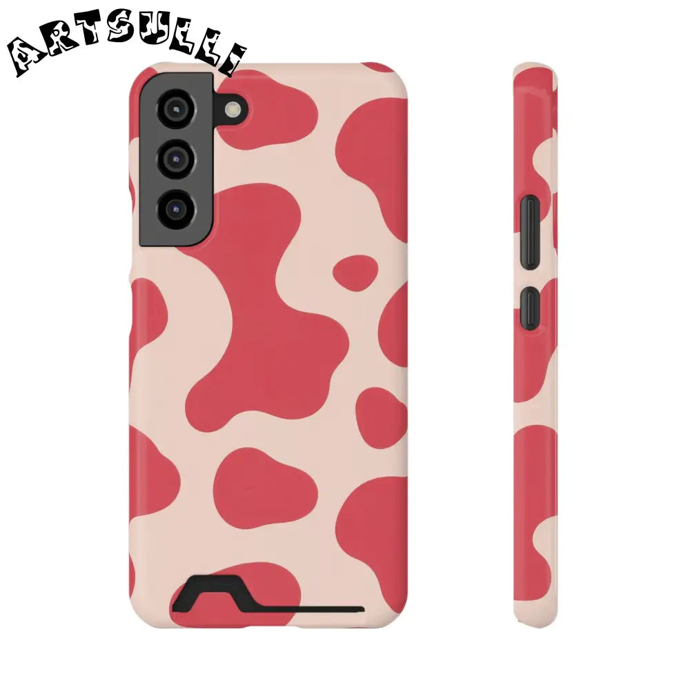 Pink and Beige Cow Print Phone Case Cardholder Combo, Artsulli - Art is Long, Life is Short, Phone Case, Size, Samsung Galaxy S22 Plus, Surface, Glossy, Shape, Without gift packaging, 30336438302534749319