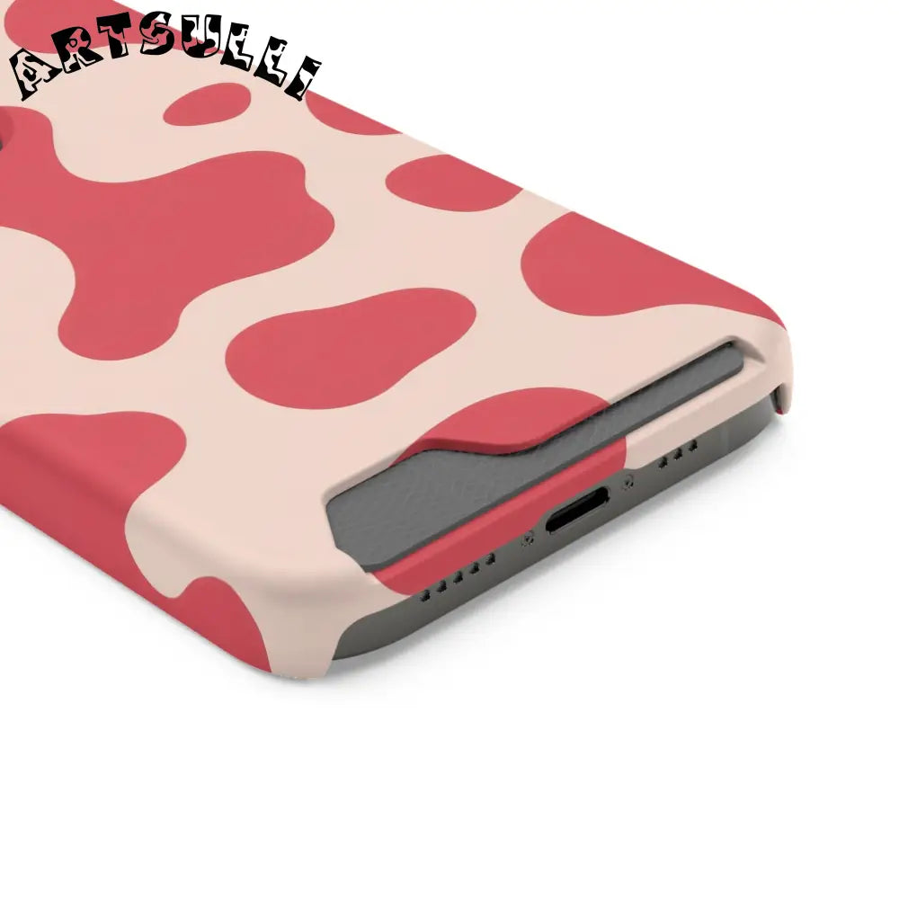 Pink and Beige Cow Print Phone Case Cardholder Combo, Artsulli - Art is Long, Life is Short, Phone Case, , , , , , ,