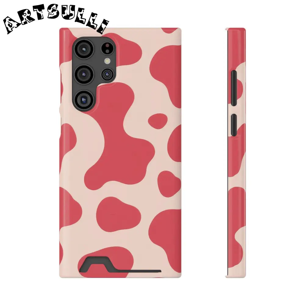 Pink and Beige Cow Print Phone Case Cardholder Combo, Artsulli - Art is Long, Life is Short, Phone Case, Size, Samsung Galaxy S22 Ultra, Surface, Glossy, Shape, With gift packaging, 27589453742322354352