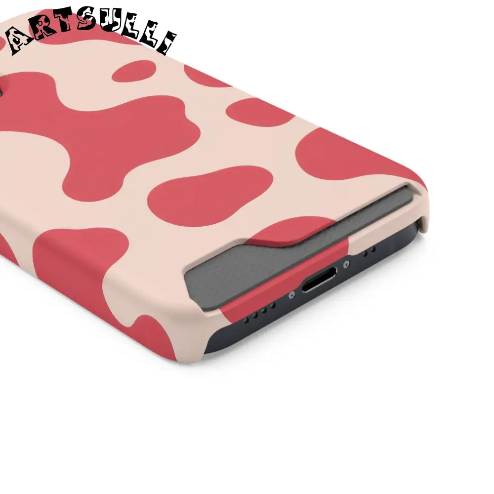 Pink and Beige Cow Print Phone Case Cardholder Combo, Artsulli - Art is Long, Life is Short, Phone Case, , , , , , ,