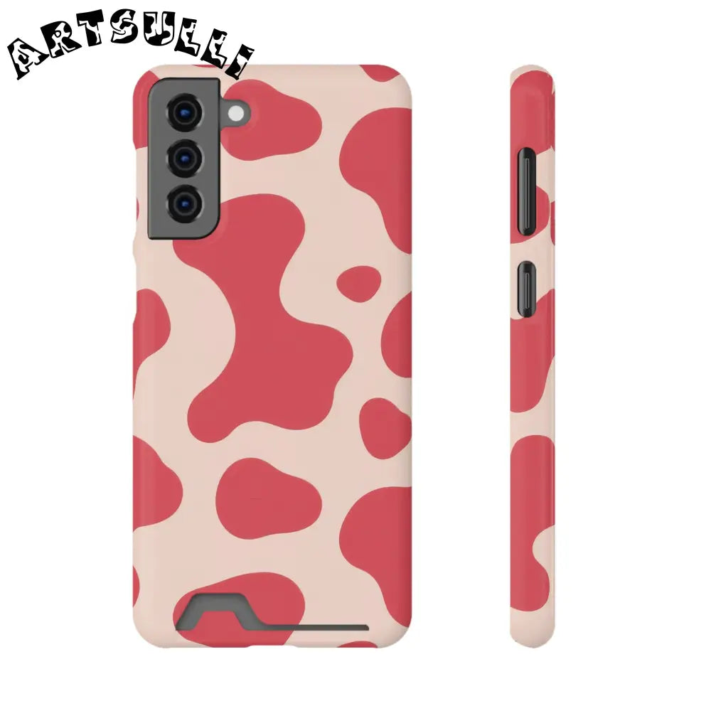 Pink and Beige Cow Print Phone Case Cardholder Combo, Artsulli - Art is Long, Life is Short, Phone Case, Size, Samsung Galaxy S21 Plus, Surface, Glossy, Shape, Without gift packaging, 30354528812156964875