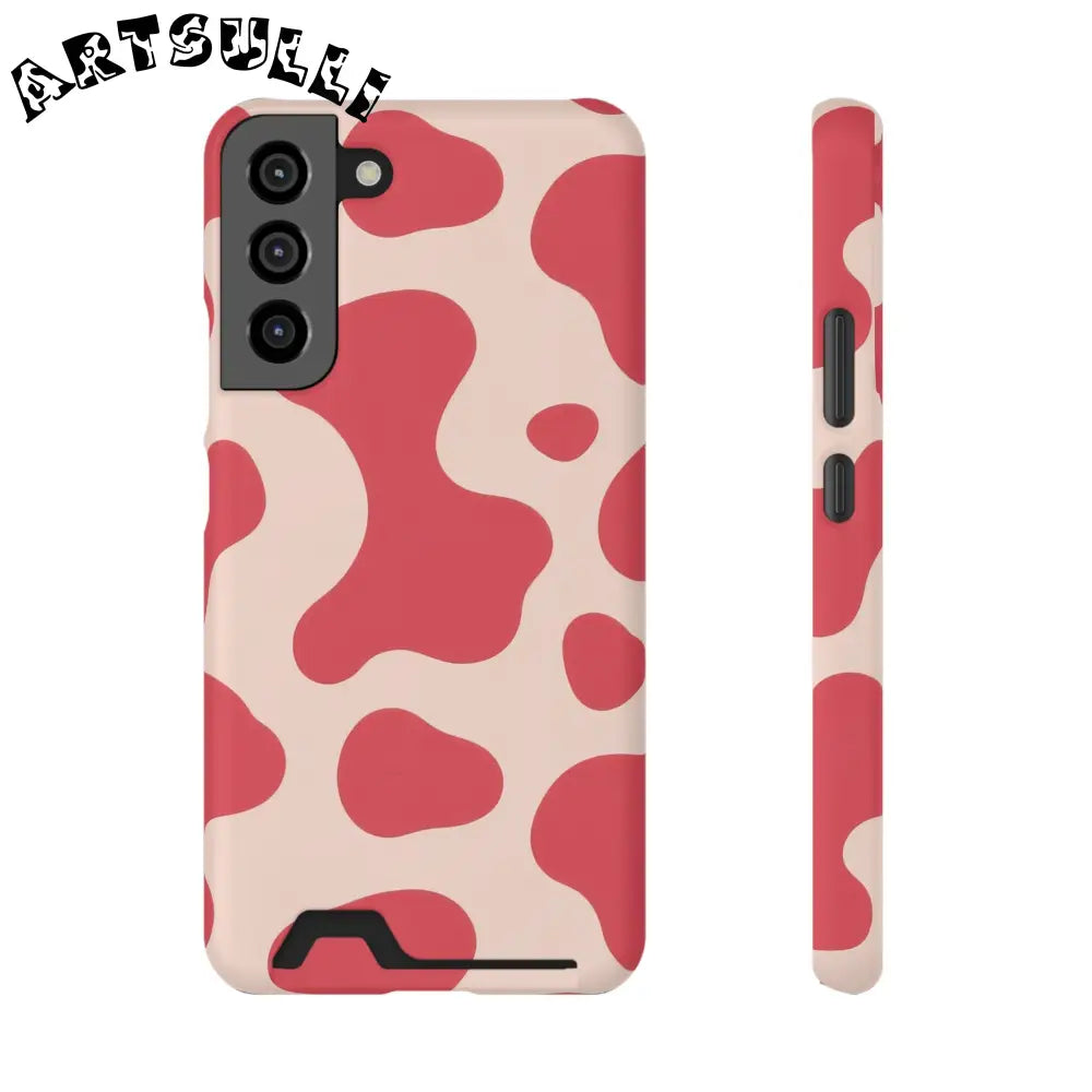 Pink and Beige Cow Print Phone Case Cardholder Combo, Artsulli - Art is Long, Life is Short, Phone Case, Size, Samsung Galaxy S22 Plus, Surface, Matte, Shape, With gift packaging, 13784024932906770446