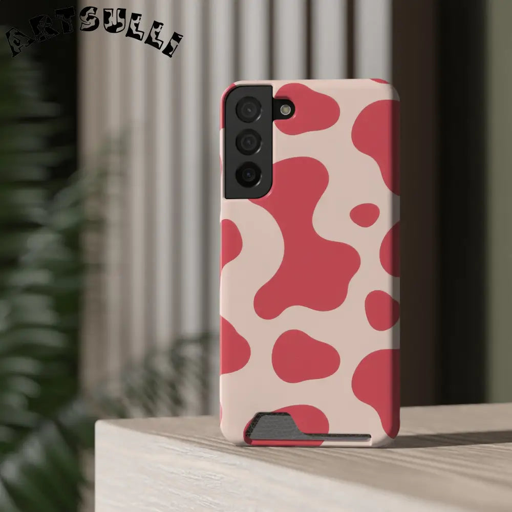 Pink and Beige Cow Print Phone Case Cardholder Combo, Artsulli - Art is Long, Life is Short, Phone Case, , , , , , ,