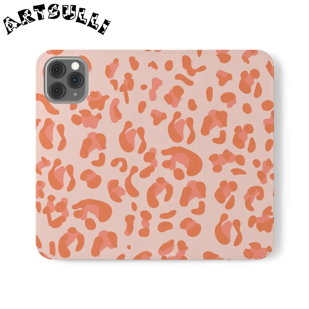 Pink and Orange Leopard Print Flip Case, Artsulli - Art is Long, Life is Short, Phone Case, Size, iPhone 11 Pro, , , , , 16915195107010385770