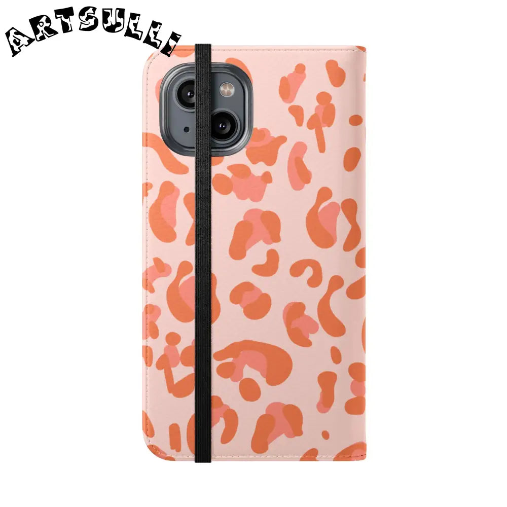 Pink and Orange Leopard Print Flip Case, Artsulli - Art is Long, Life is Short, Phone Case, , , , , , ,