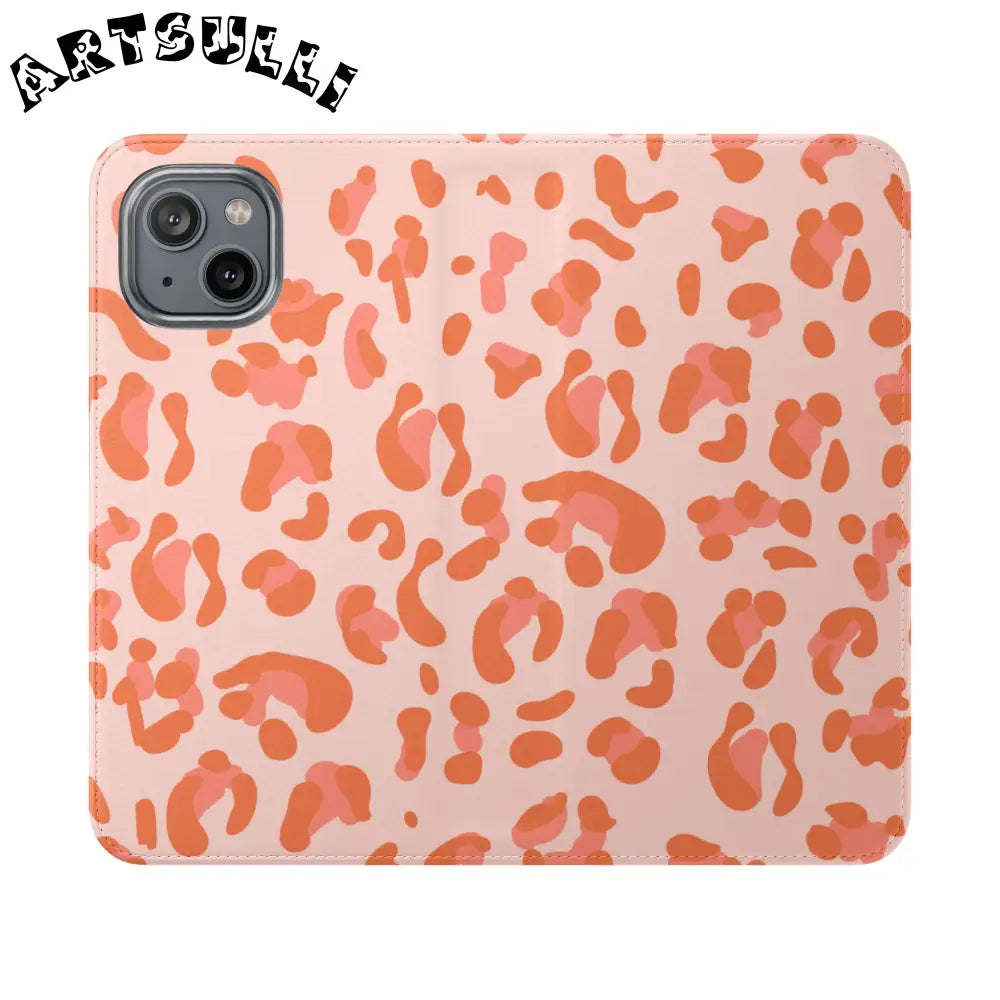 Pink and Orange Leopard Print Flip Case, Artsulli - Art is Long, Life is Short, Phone Case, Size, iPhone 14, , , , , 20553572353956637016