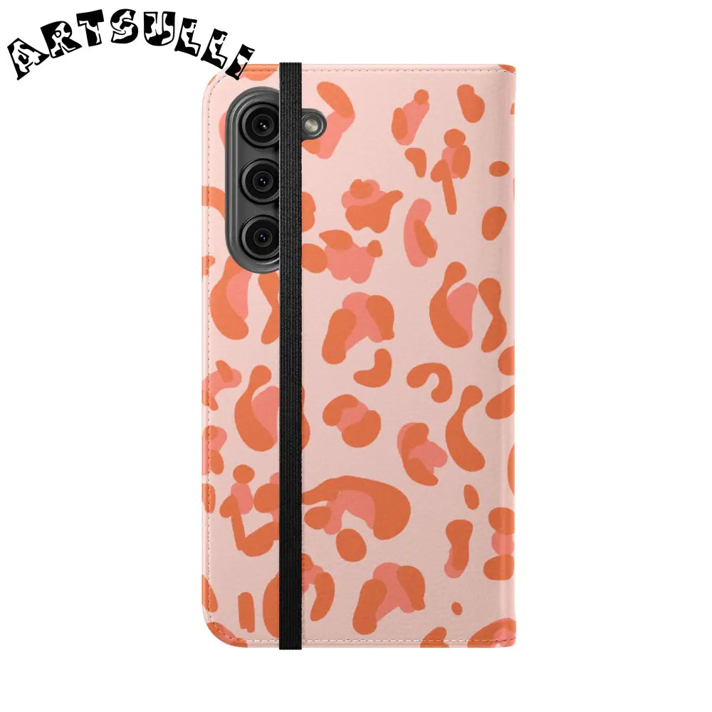 Pink and Orange Leopard Print Flip Case, Artsulli - Art is Long, Life is Short, Phone Case, , , , , , ,