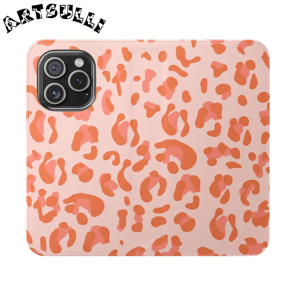 Pink and Orange Leopard Print Flip Case, Artsulli - Art is Long, Life is Short, Phone Case, Size, iPhone 15 Pro, , , , , 26944031146408488467