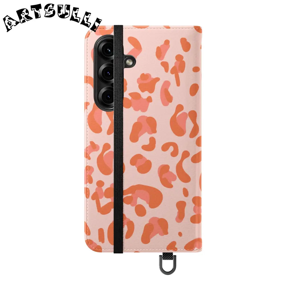 Pink and Orange Leopard Print Flip Case, Artsulli - Art is Long, Life is Short, Phone Case, , , , , , ,