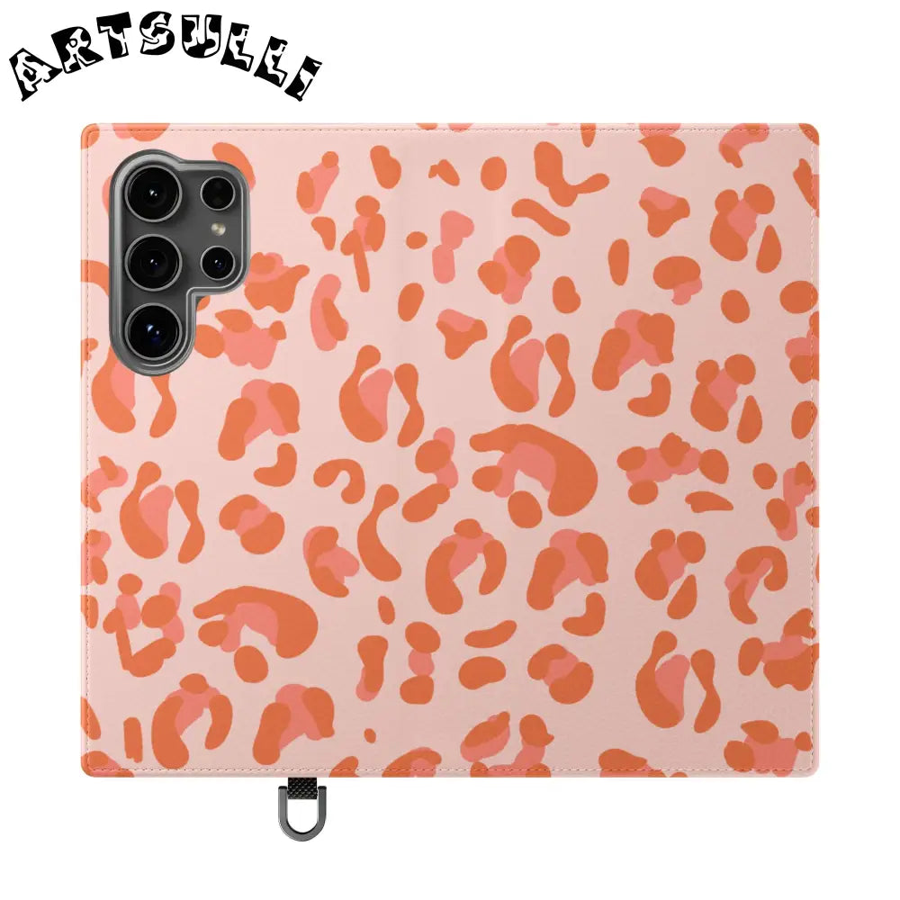 Pink and Orange Leopard Print Flip Case, Artsulli - Art is Long, Life is Short, Phone Case, Size, Samsung Galaxy S24 Ultra, , , , , 27922416186540960874