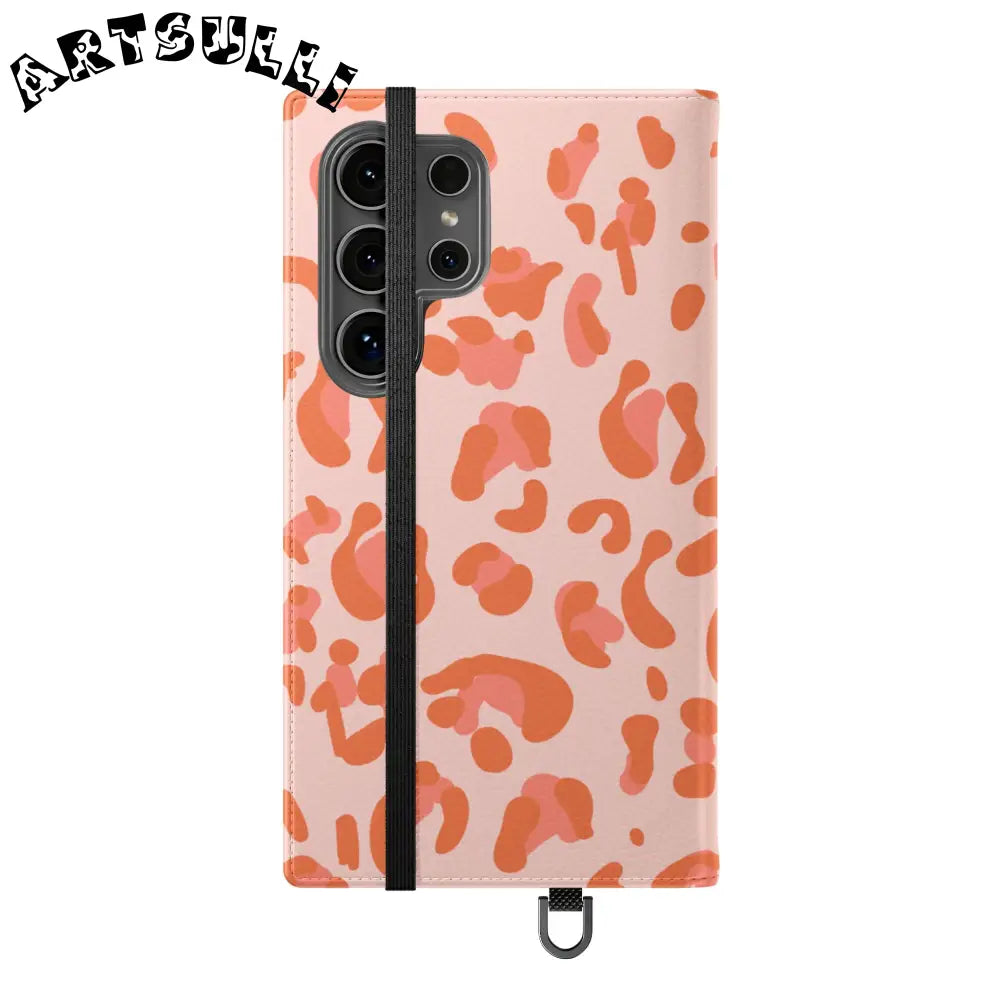 Pink and Orange Leopard Print Flip Case, Artsulli - Art is Long, Life is Short, Phone Case, , , , , , ,