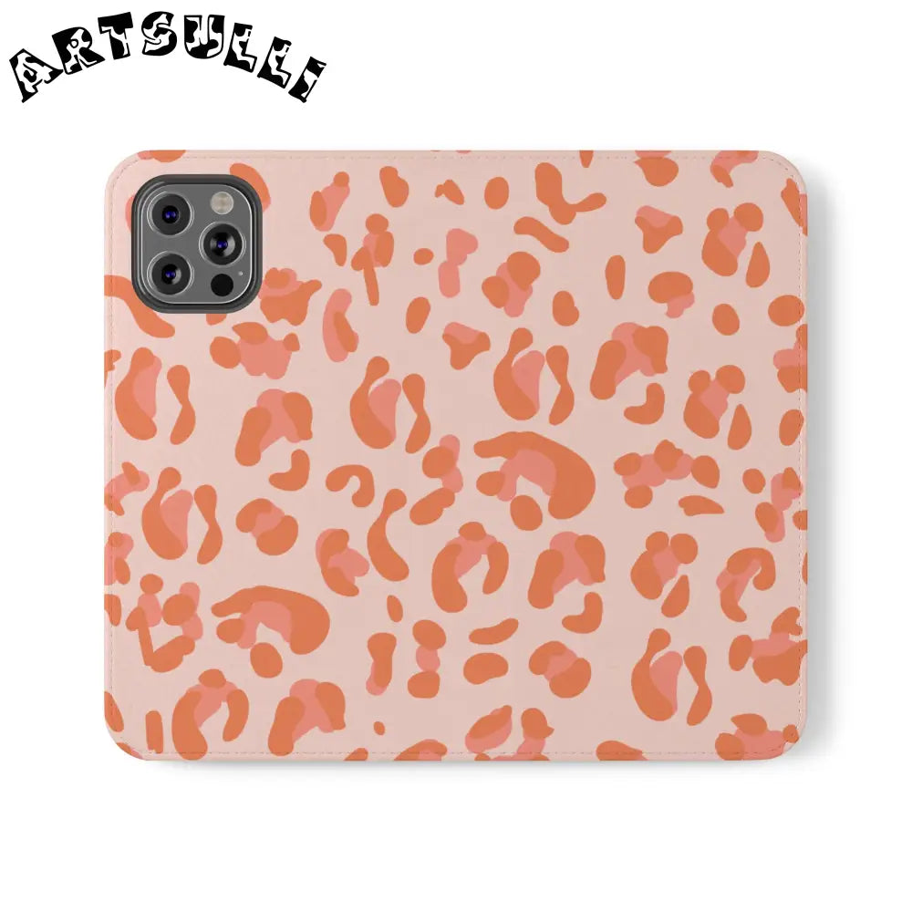 Pink and Orange Leopard Print Flip Case, Artsulli - Art is Long, Life is Short, Phone Case, Size, iPhone 12 Pro, , , , , 10882179743851496320
