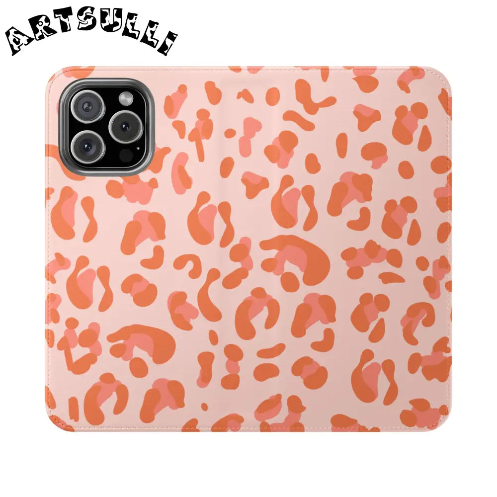 Pink and Orange Leopard Print Flip Case, Artsulli - Art is Long, Life is Short, Phone Case, Size, iPhone 16 Pro Max, , , , , 20436913332260078341