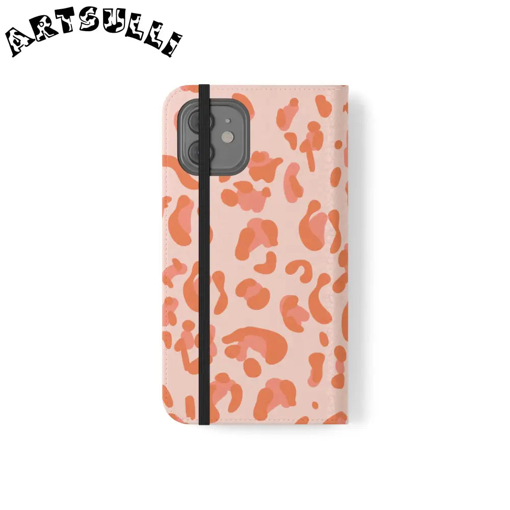 Pink and Orange Leopard Print Flip Case, Artsulli - Art is Long, Life is Short, Phone Case, , , , , , ,