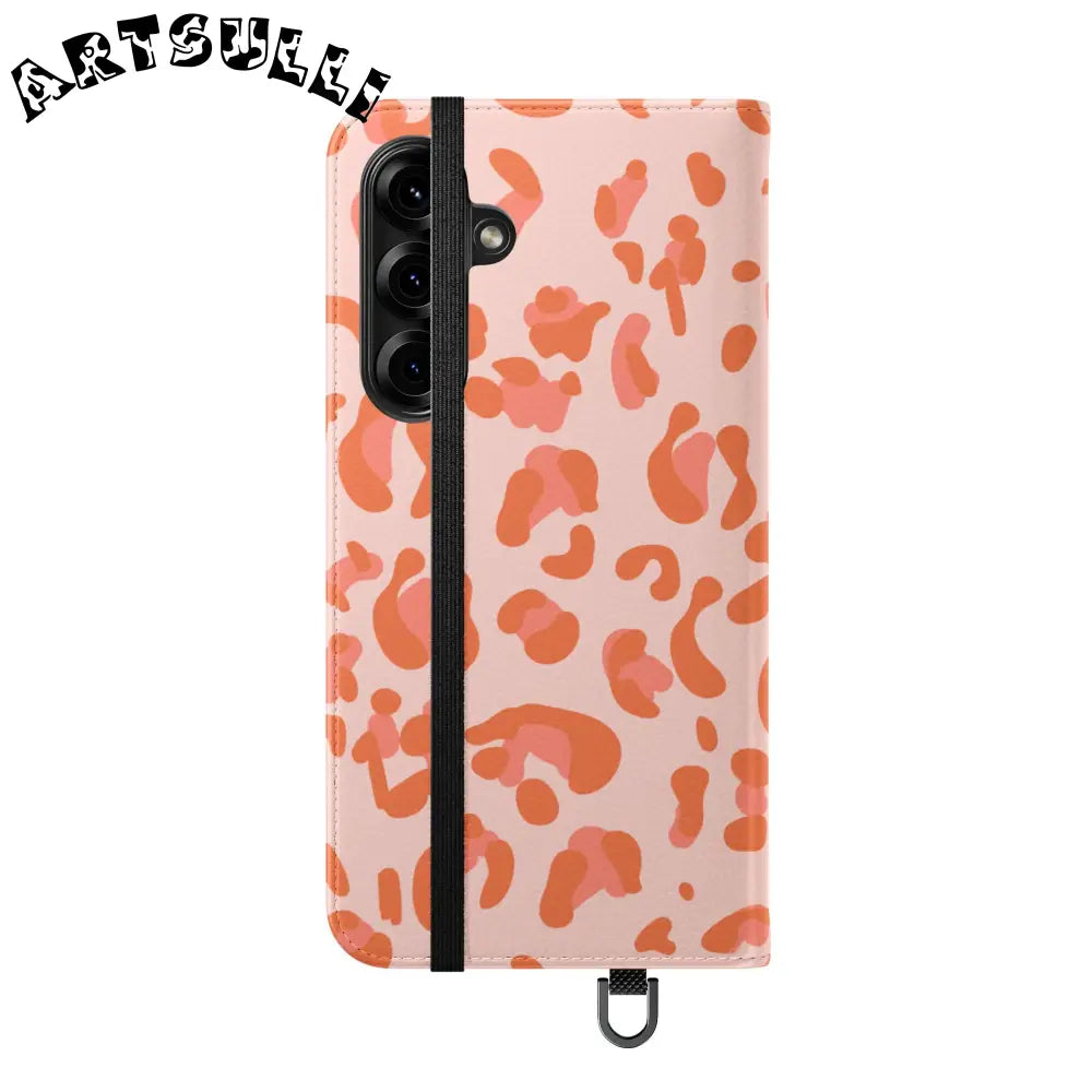Pink and Orange Leopard Print Flip Case, Artsulli - Art is Long, Life is Short, Phone Case, , , , , , ,