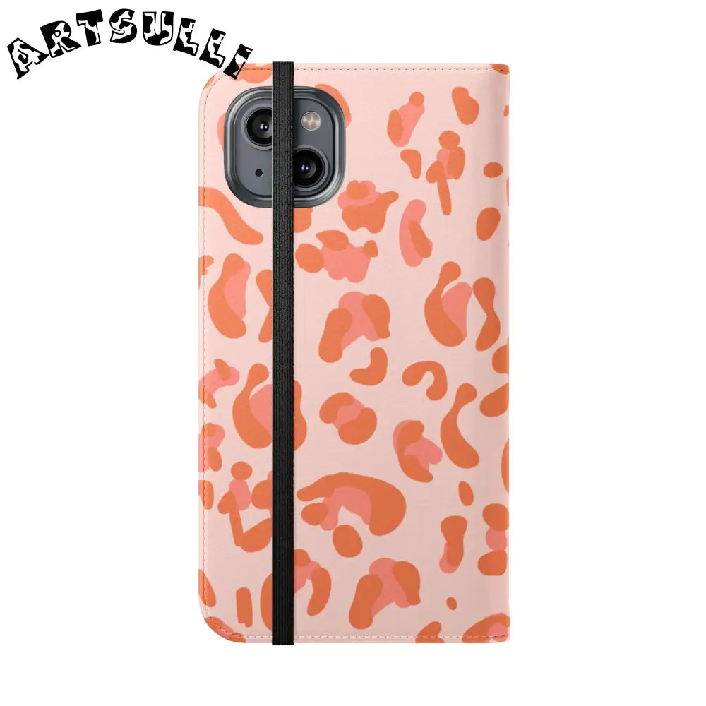 Pink and Orange Leopard Print Flip Case, Artsulli - Art is Long, Life is Short, Phone Case, , , , , , ,