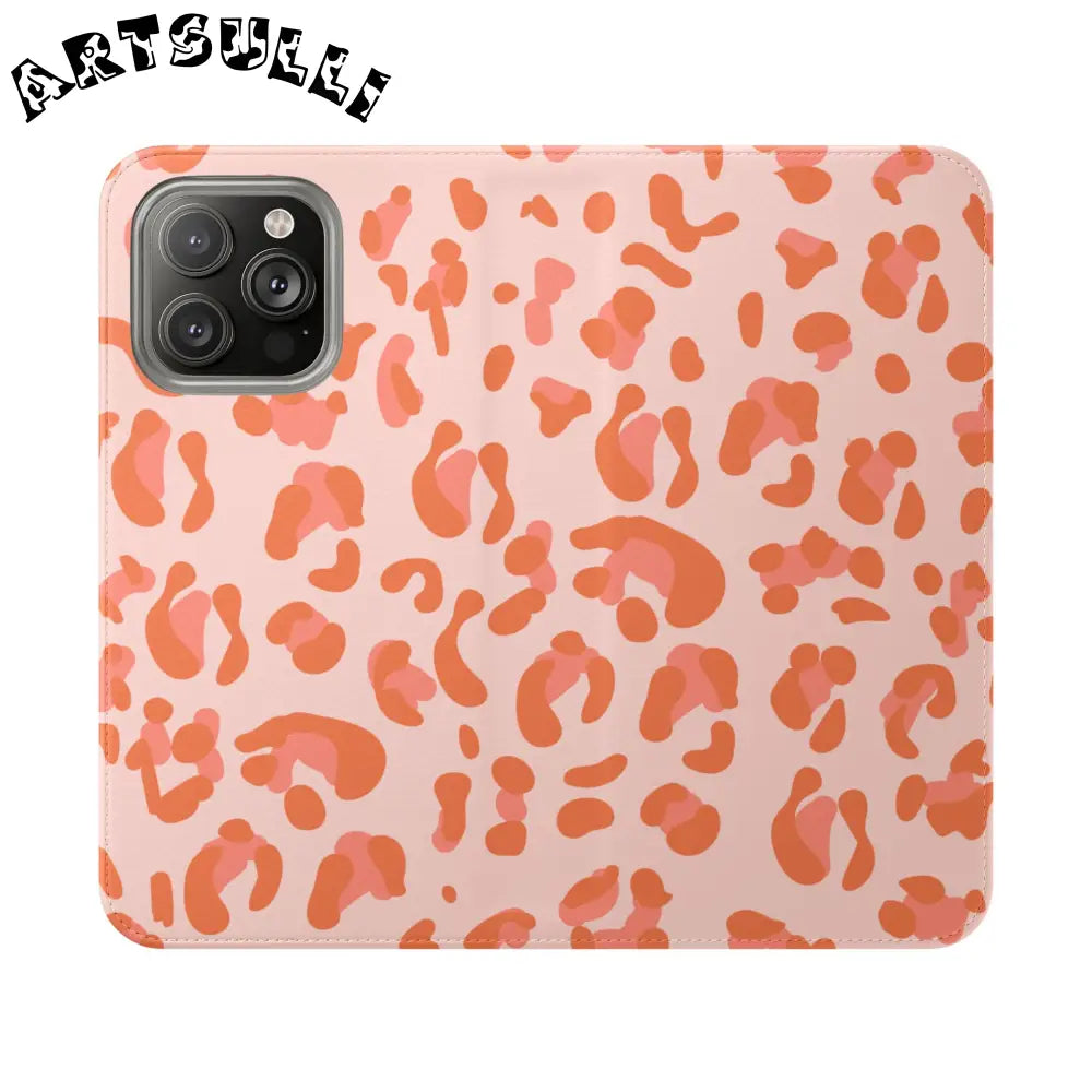 Pink and Orange Leopard Print Flip Case, Artsulli - Art is Long, Life is Short, Phone Case, Size, iPhone 14 Pro Max, , , , , 25535380631627103850