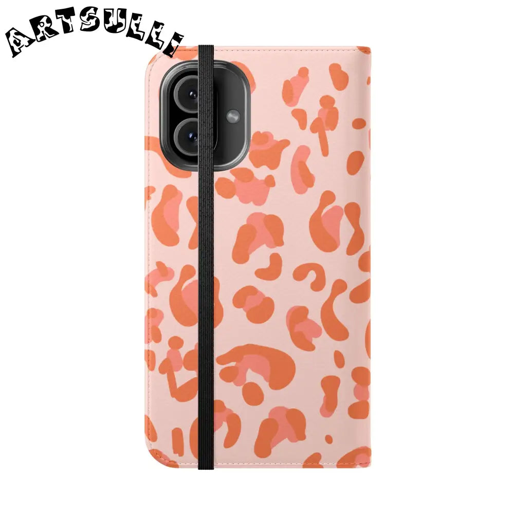 Pink and Orange Leopard Print Flip Case, Artsulli - Art is Long, Life is Short, Phone Case, , , , , , ,