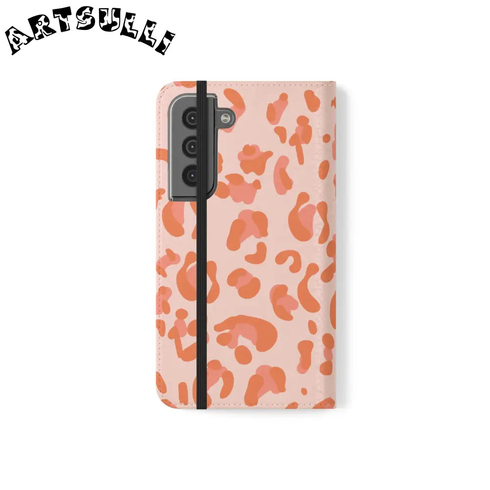 Pink and Orange Leopard Print Flip Case, Artsulli - Art is Long, Life is Short, Phone Case, , , , , , ,