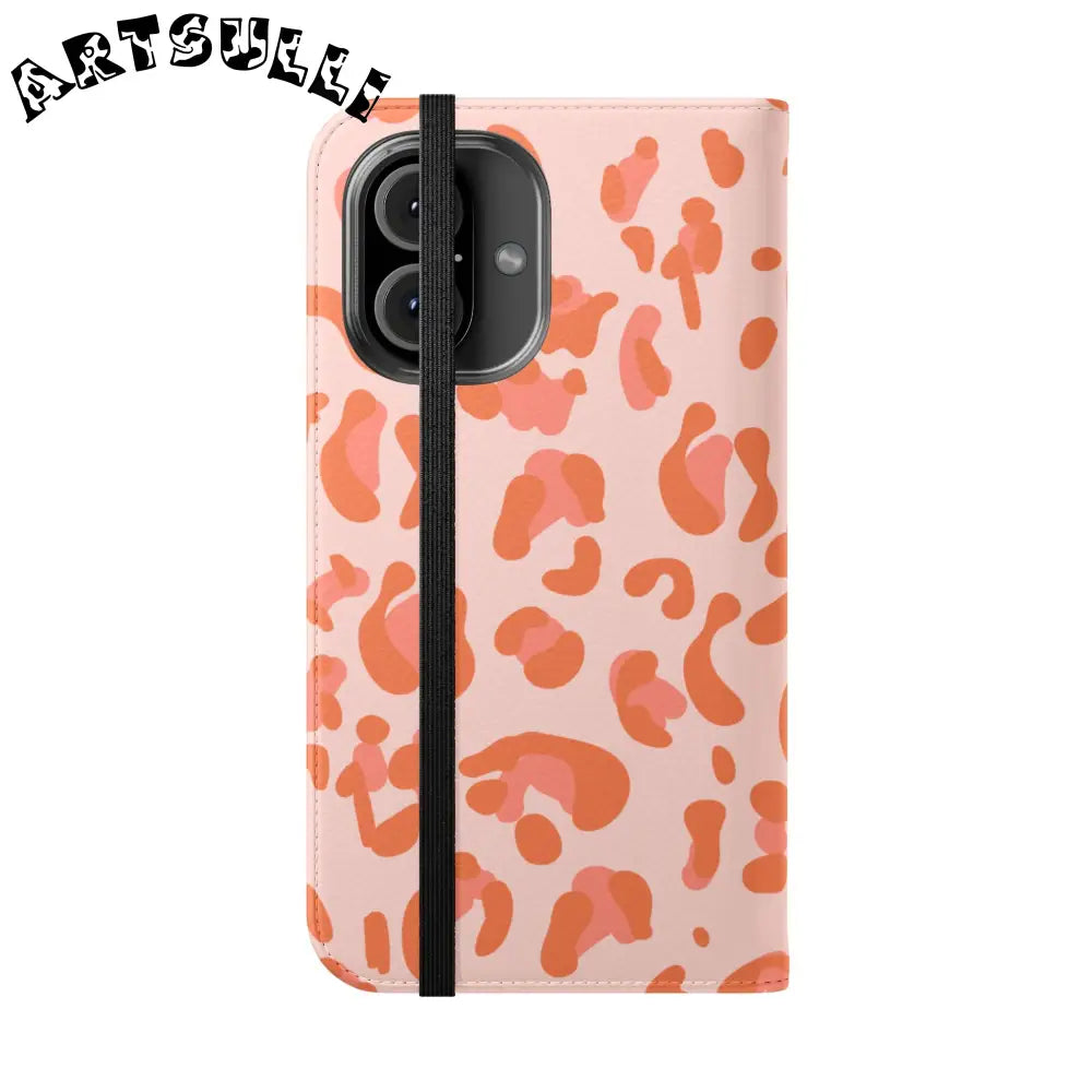 Pink and Orange Leopard Print Flip Case, Artsulli - Art is Long, Life is Short, Phone Case, , , , , , ,
