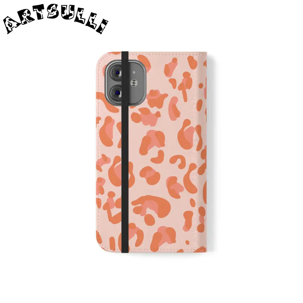 Pink and Orange Leopard Print Flip Case, Artsulli - Art is Long, Life is Short, Phone Case, , , , , , ,