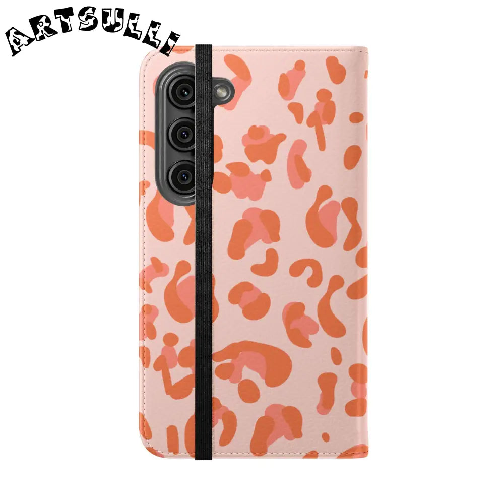 Pink and Orange Leopard Print Flip Case, Artsulli - Art is Long, Life is Short, Phone Case, , , , , , ,
