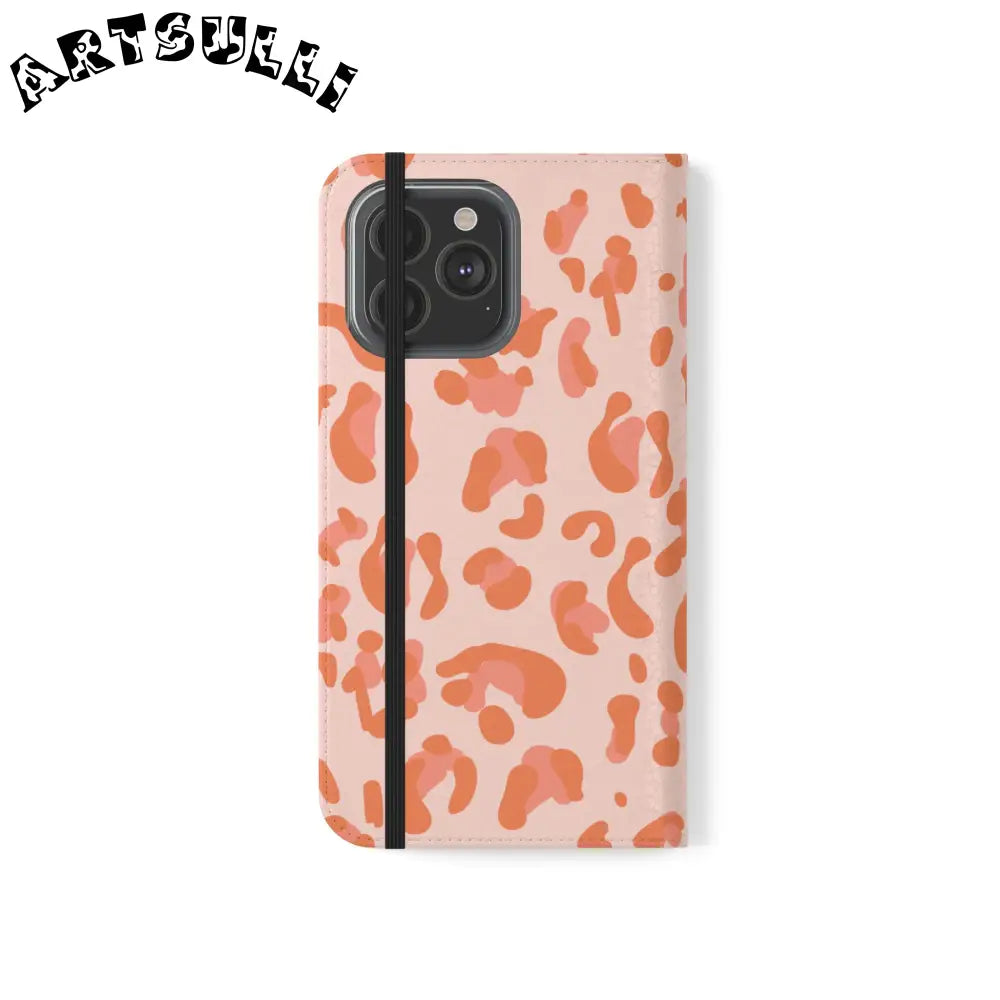 Pink and Orange Leopard Print Flip Case, Artsulli - Art is Long, Life is Short, Phone Case, , , , , , ,
