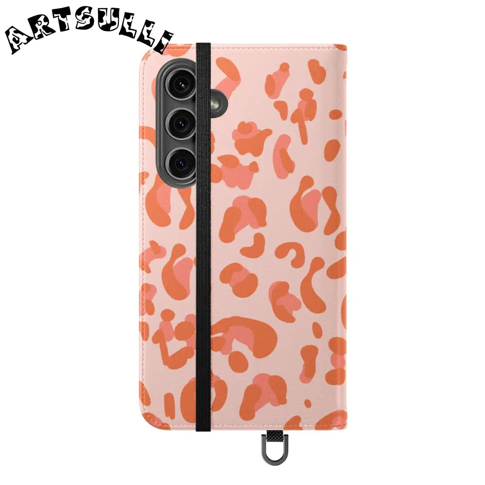 Pink and Orange Leopard Print Flip Case, Artsulli - Art is Long, Life is Short, Phone Case, , , , , , ,