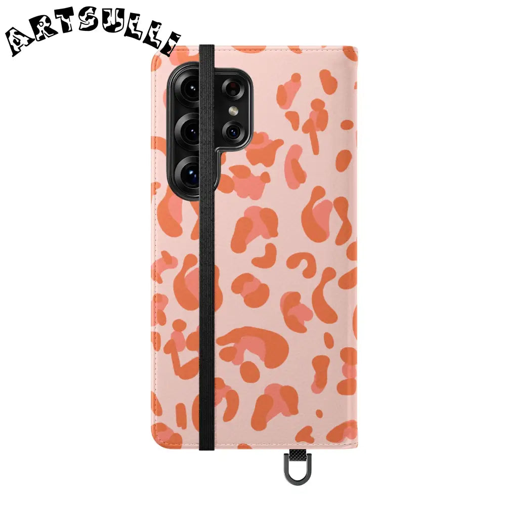 Pink and Orange Leopard Print Flip Case, Artsulli - Art is Long, Life is Short, Phone Case, , , , , , ,