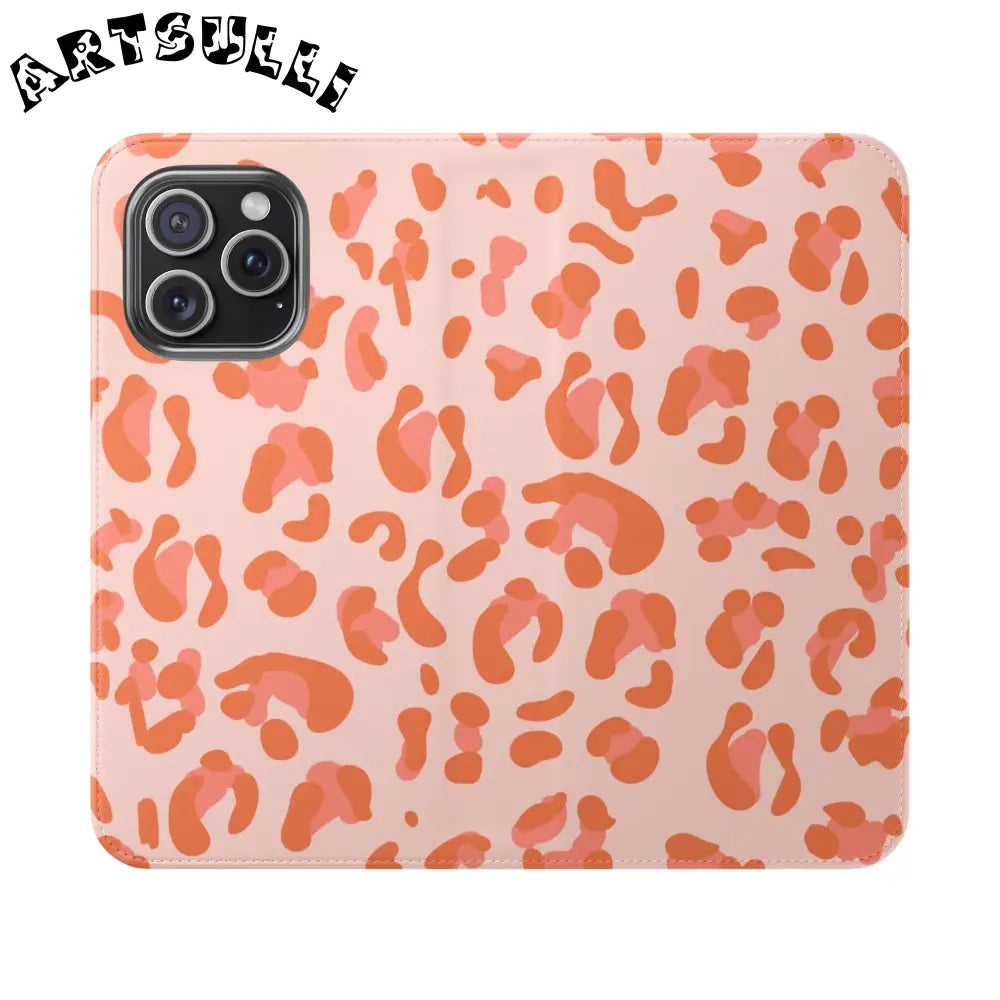 Pink and Orange Leopard Print Flip Case, Artsulli - Art is Long, Life is Short, Phone Case, Size, iPhone 15 Pro Max, , , , , 27394045151099313963