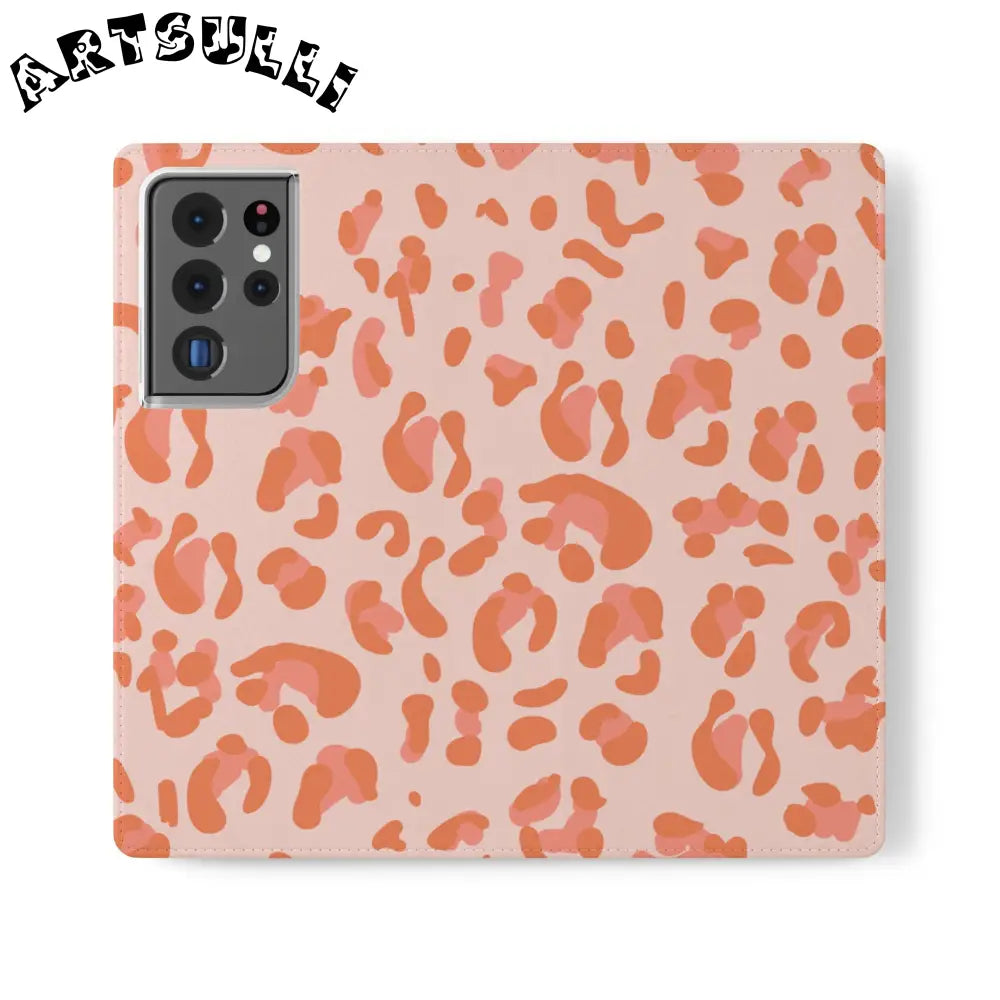 Pink and Orange Leopard Print Flip Case, Artsulli - Art is Long, Life is Short, Phone Case, Size, Samsung Galaxy S21 Ultra, , , , , 10115563620983344083