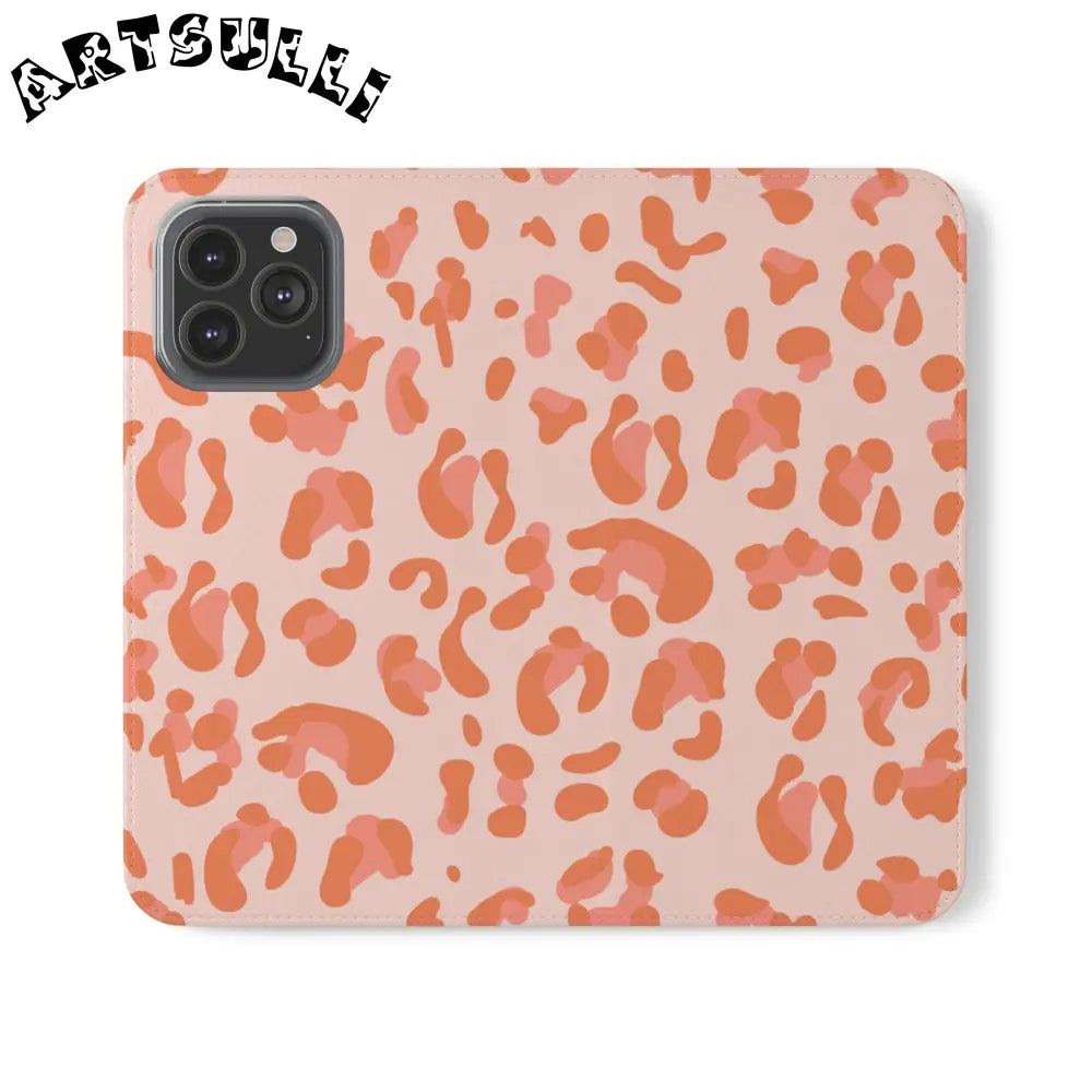 Pink and Orange Leopard Print Flip Case, Artsulli - Art is Long, Life is Short, Phone Case, Size, iPhone 13 Pro Max, , , , , 31563155197649663969