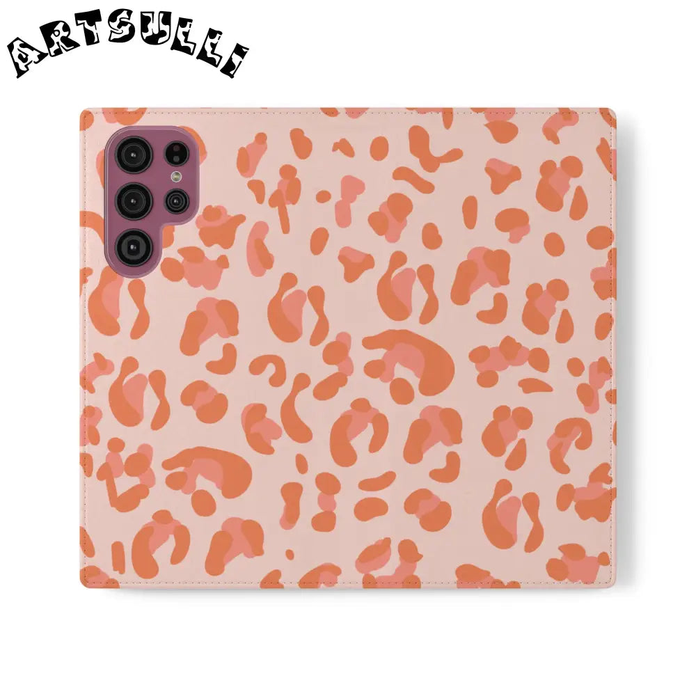 Pink and Orange Leopard Print Flip Case, Artsulli - Art is Long, Life is Short, Phone Case, Size, Samsung Galaxy S22 Ultra, , , , , 28697037813204419701