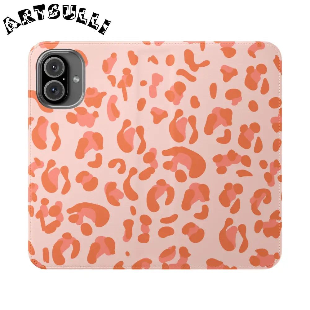 Pink and Orange Leopard Print Flip Case, Artsulli - Art is Long, Life is Short, Phone Case, Size, iPhone 16 Plus, , , , , 27372913282801594279