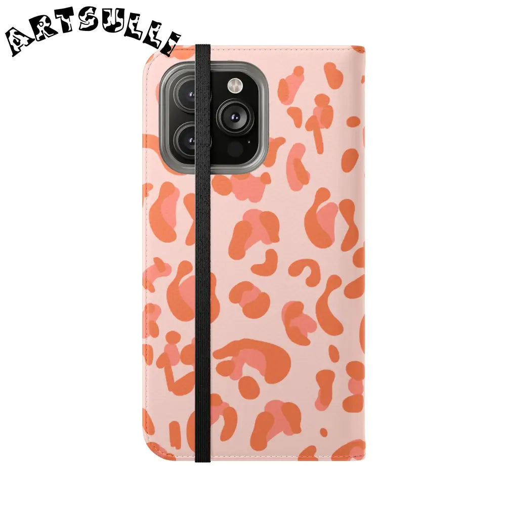 Pink and Orange Leopard Print Flip Case, Artsulli - Art is Long, Life is Short, Phone Case, , , , , , ,