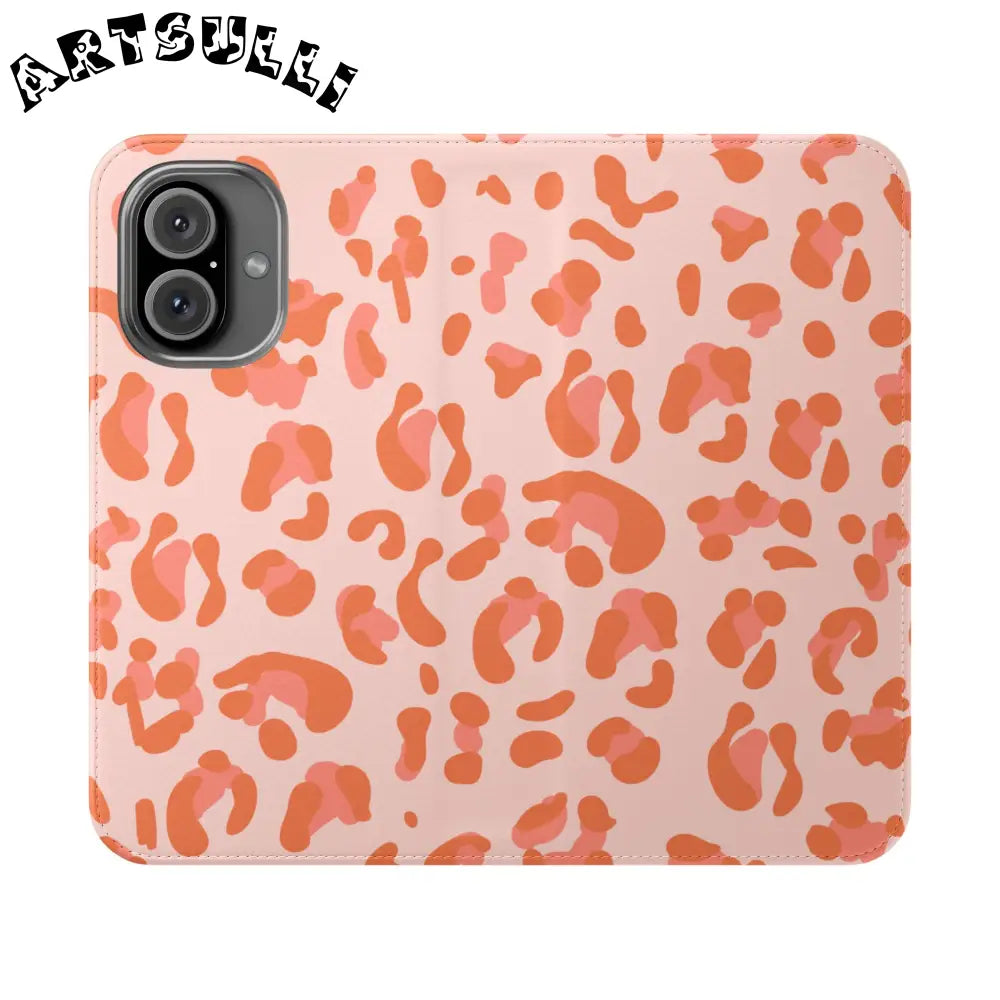Pink and Orange Leopard Print Flip Case, Artsulli - Art is Long, Life is Short, Phone Case, Size, iPhone 16, , , , , 13714448894073521237