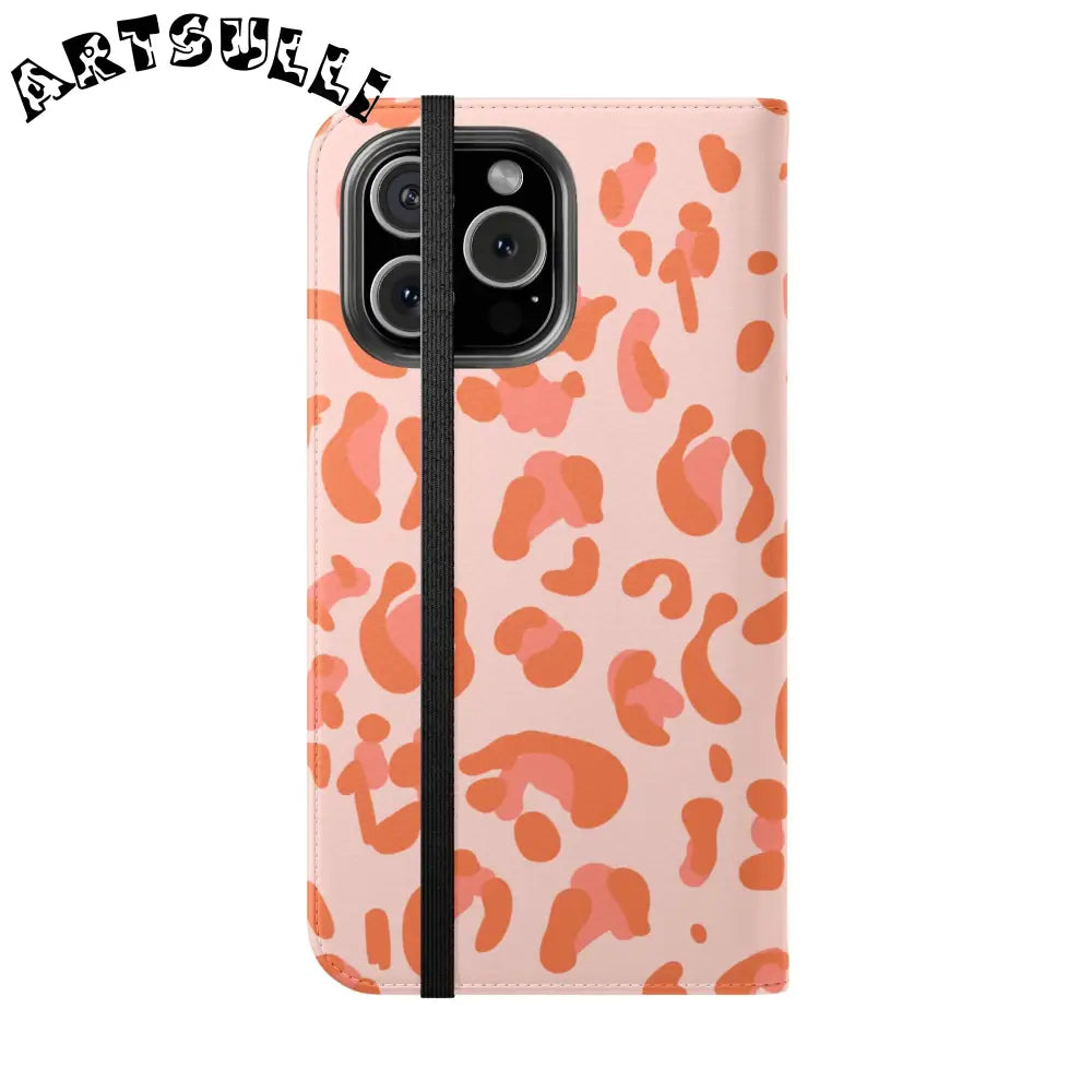 Pink and Orange Leopard Print Flip Case, Artsulli - Art is Long, Life is Short, Phone Case, , , , , , ,