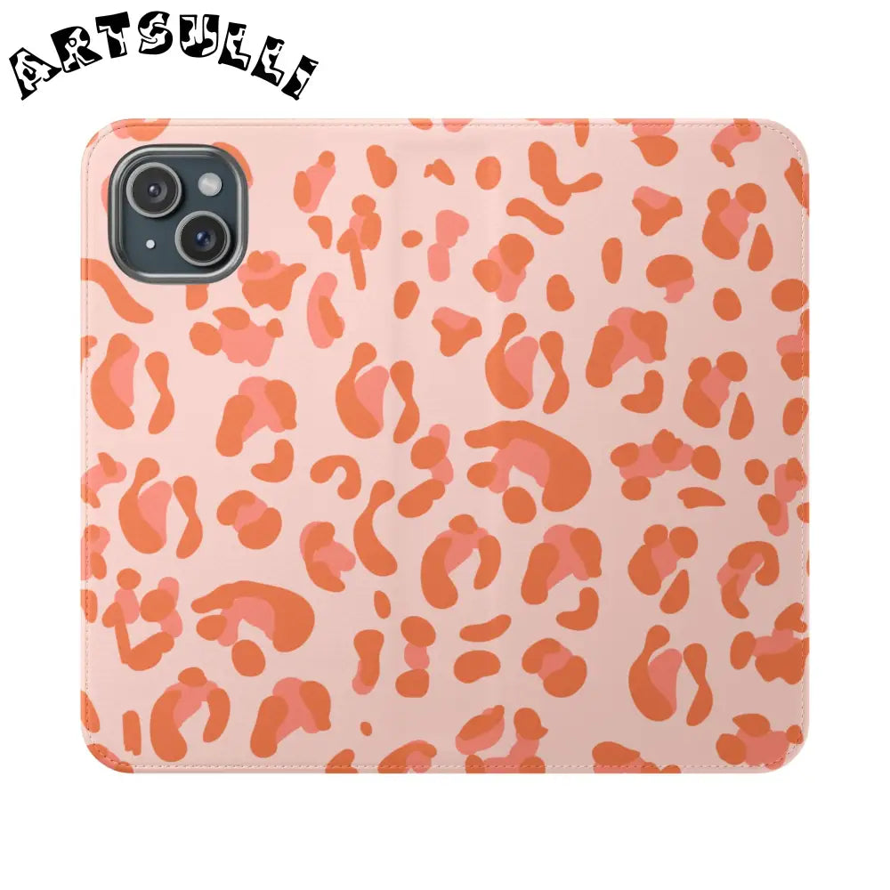 Pink and Orange Leopard Print Flip Case, Artsulli - Art is Long, Life is Short, Phone Case, Size, iPhone 15 Plus, , , , , 16742303358605282531