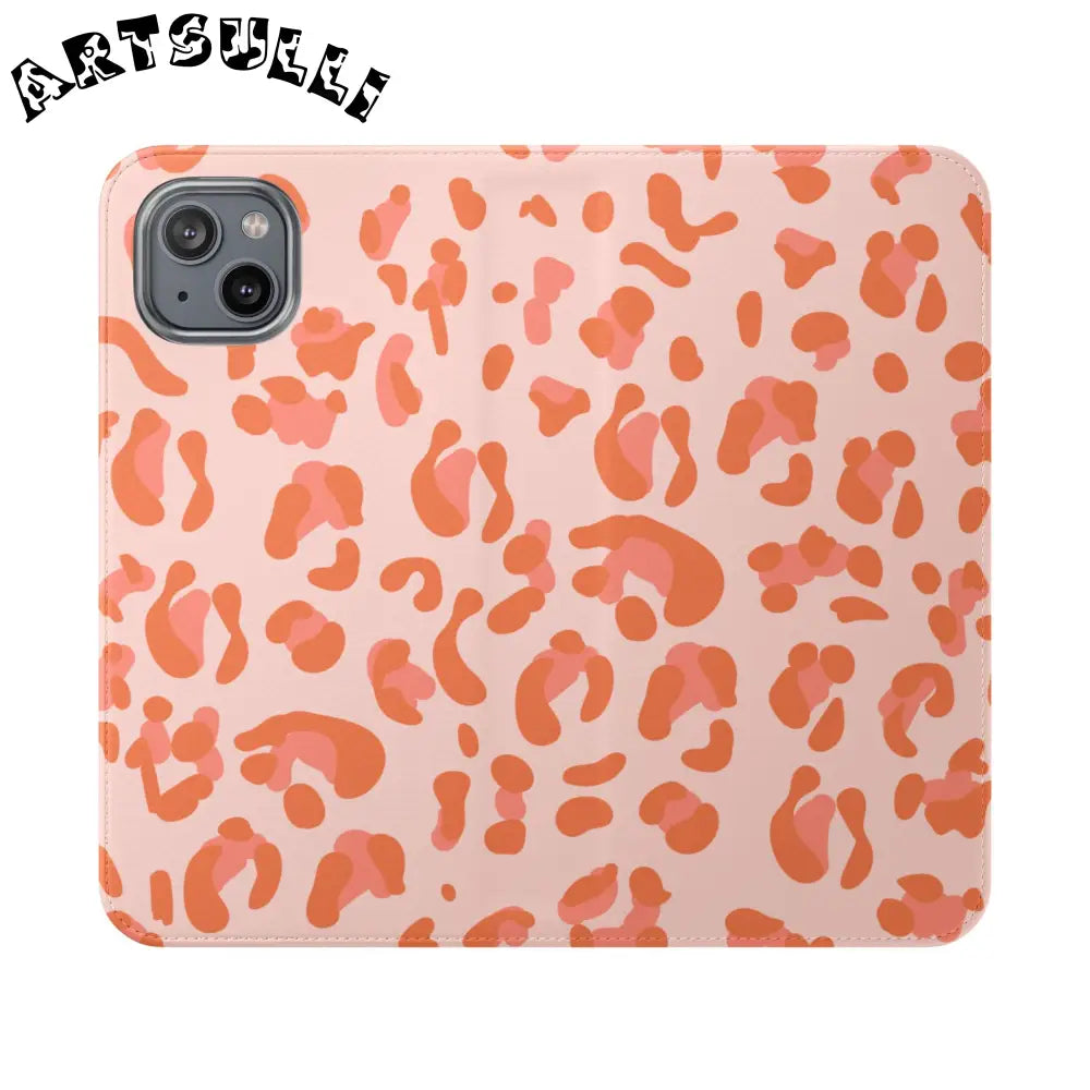 Pink and Orange Leopard Print Flip Case, Artsulli - Art is Long, Life is Short, Phone Case, Size, iPhone 14 Plus, , , , , 24469714854210215272