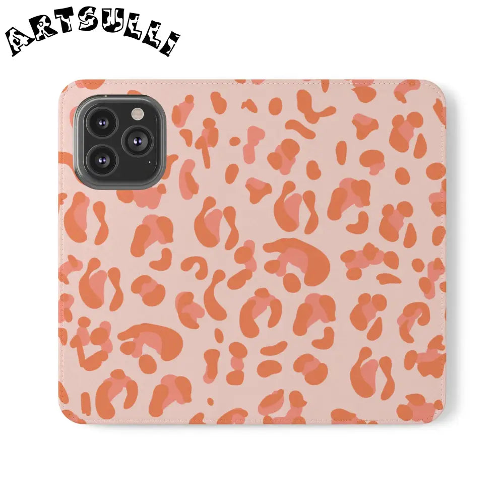 Pink and Orange Leopard Print Flip Case, Artsulli - Art is Long, Life is Short, Phone Case, Size, iPhone 13 Pro, , , , , 26596290138336367242