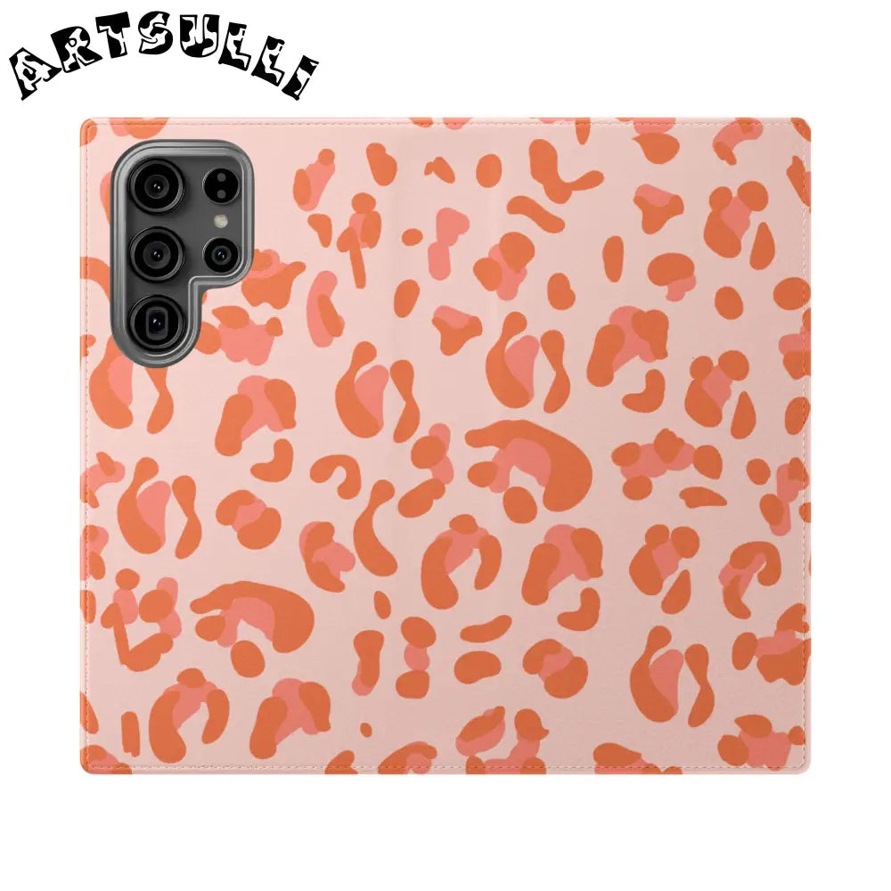 Pink and Orange Leopard Print Flip Case, Artsulli - Art is Long, Life is Short, Phone Case, Size, Samsung Galaxy S23 Ultra, , , , , 12609788523979528741