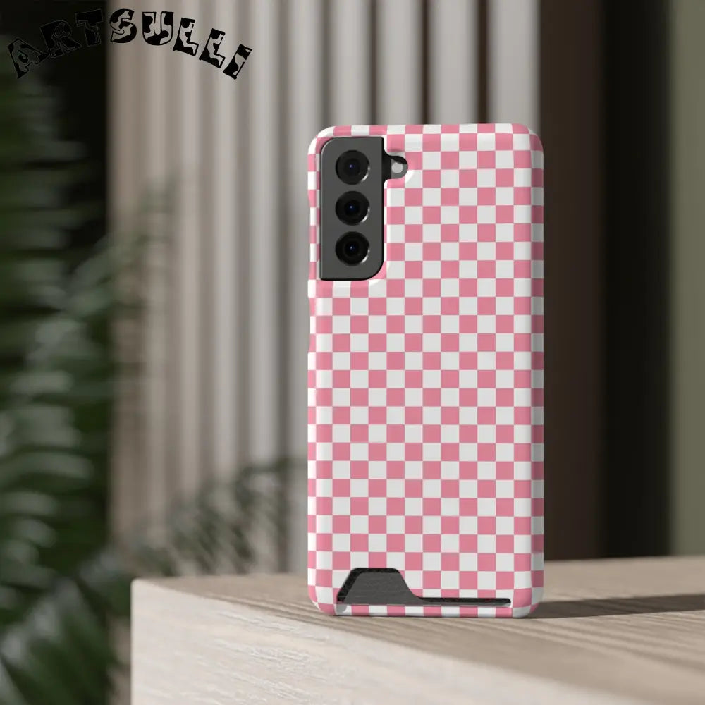 Pink and White Checkerboard Phone Case-Cardholder, Artsulli - Art is Long, Life is Short, Phone Case, , , , , , ,