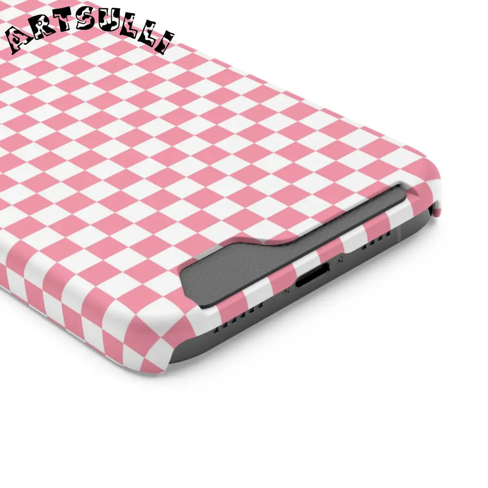 Pink and White Checkerboard Phone Case-Cardholder, Artsulli - Art is Long, Life is Short, Phone Case, , , , , , ,