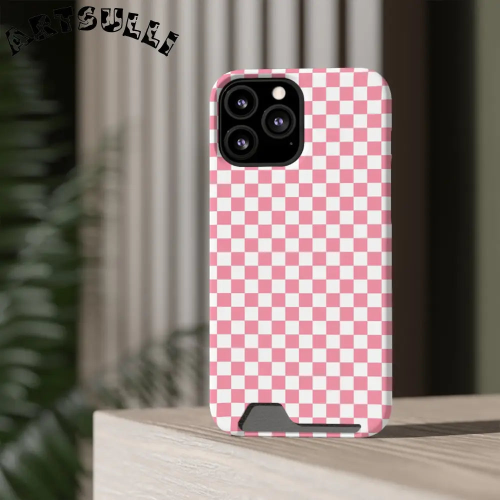 Pink and White Checkerboard Phone Case-Cardholder, Artsulli - Art is Long, Life is Short, Phone Case, , , , , , ,