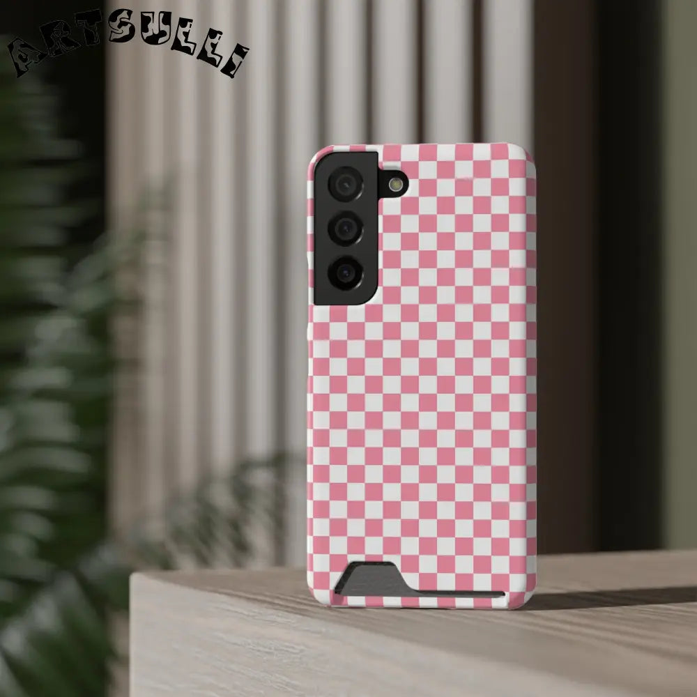Pink and White Checkerboard Phone Case-Cardholder, Artsulli - Art is Long, Life is Short, Phone Case, , , , , , ,