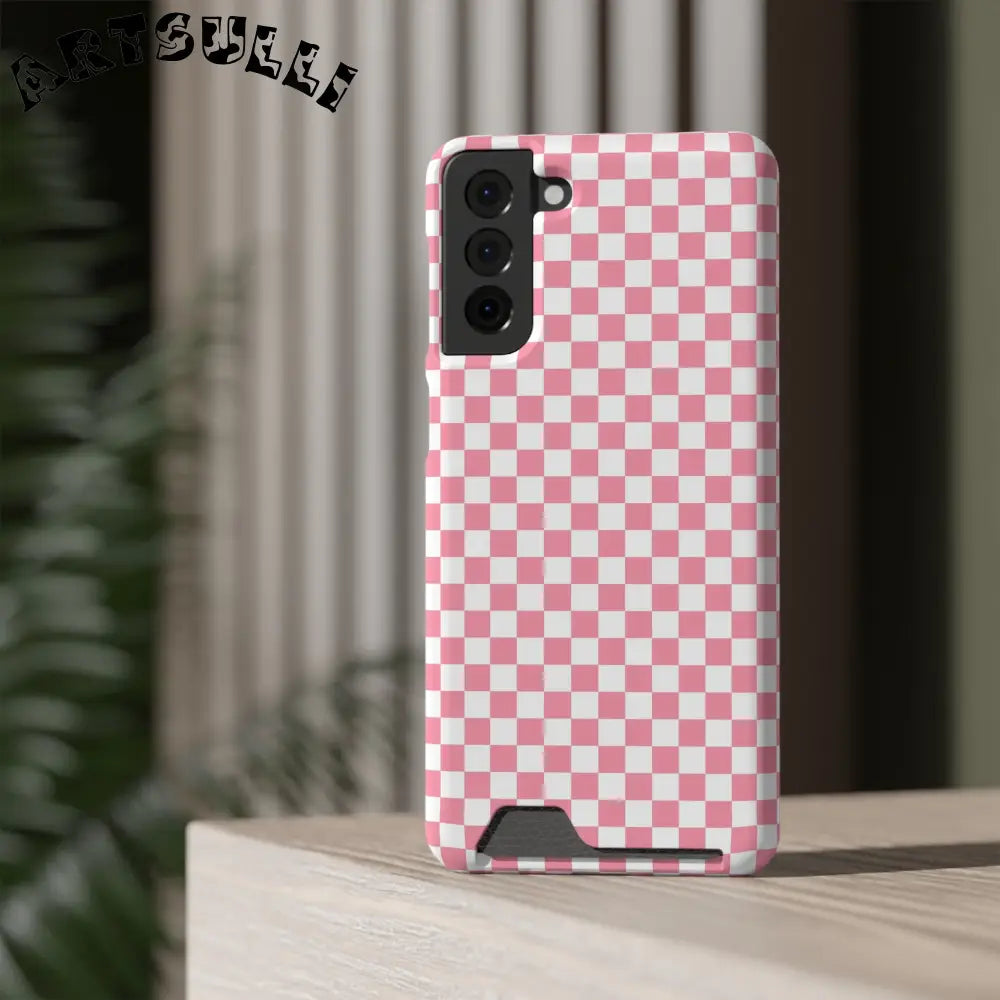 Pink and White Checkerboard Phone Case-Cardholder, Artsulli - Art is Long, Life is Short, Phone Case, , , , , , ,