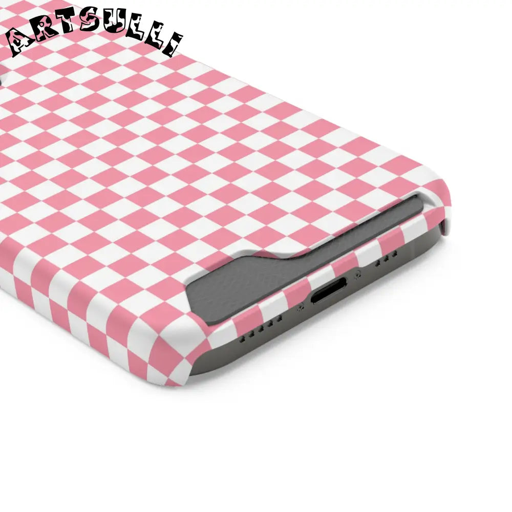 Pink and White Checkerboard Phone Case-Cardholder, Artsulli - Art is Long, Life is Short, Phone Case, , , , , , ,