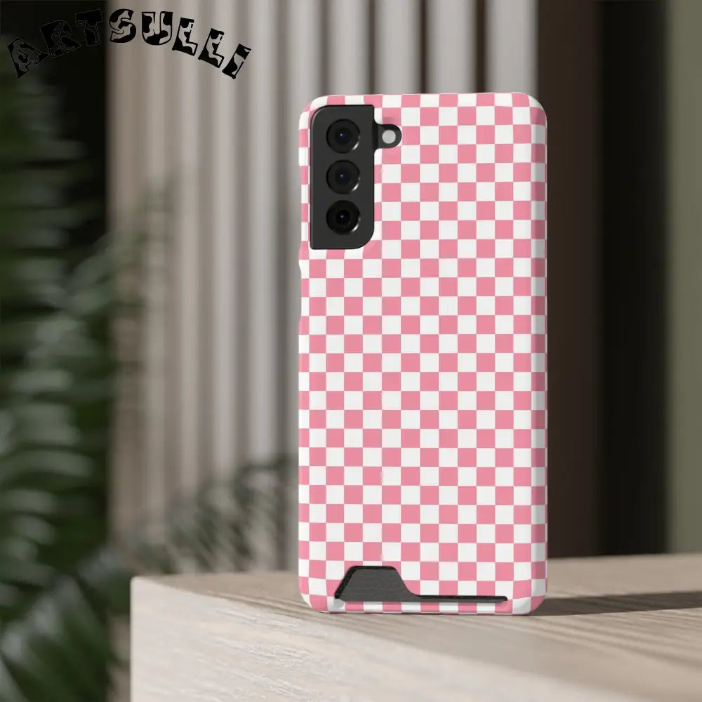 Pink and White Checkerboard Phone Case-Cardholder, Artsulli - Art is Long, Life is Short, Phone Case, , , , , , ,