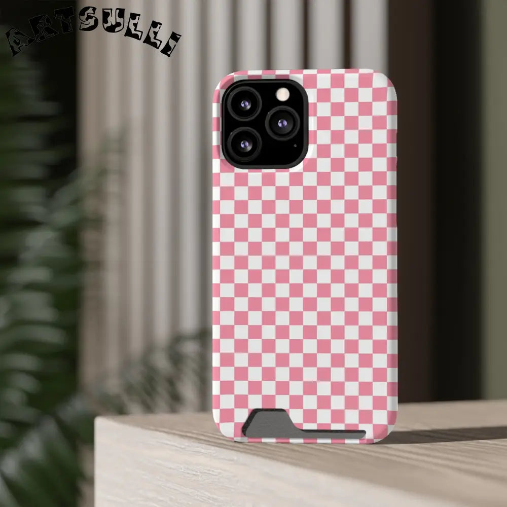 Pink and White Checkerboard Phone Case-Cardholder, Artsulli - Art is Long, Life is Short, Phone Case, , , , , , ,
